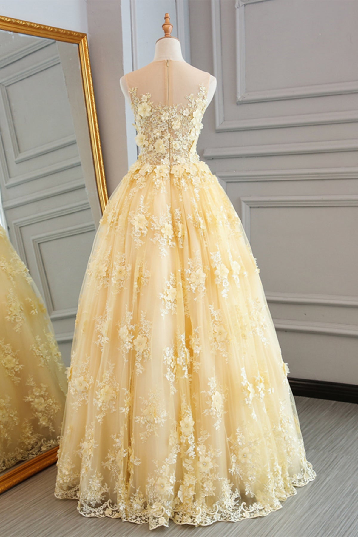 Yellow Prom Dress Lace Modest Elegant ...